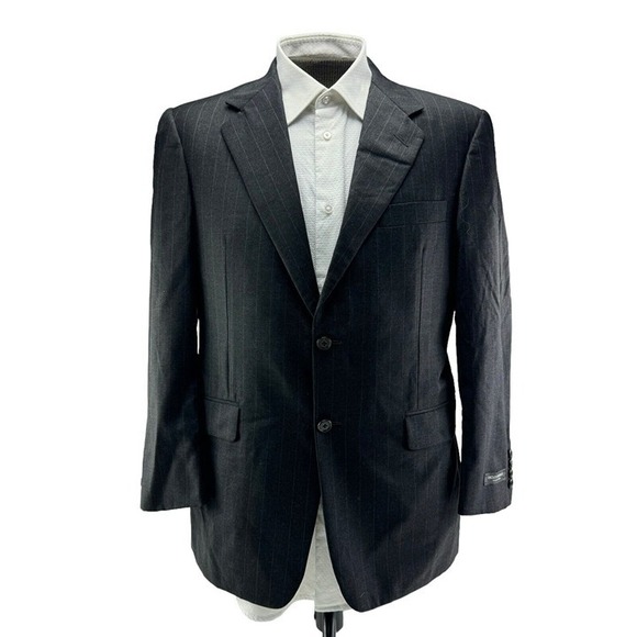 Hickey Freeman Charcoal w/ Chalkstripe Loro Piana Super 120 Wool Suit Jacket 40S